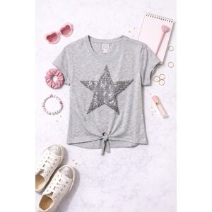 Girls Gray Canyon River Blues Sequins Star Tie Front T Shirt Top Kids XL 18